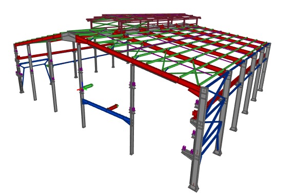 POLYENCO - Modèle de calcul 3D d'une charpente métallique, au stade de l'étude
